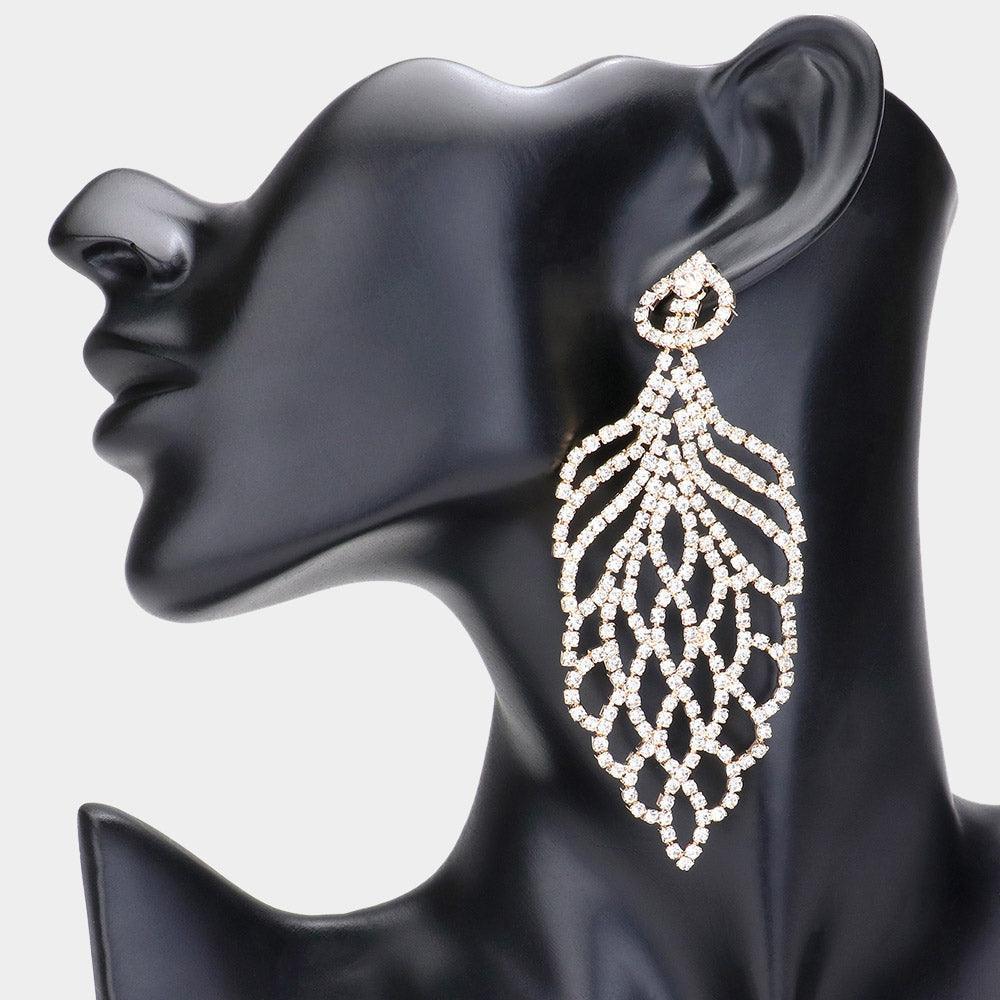 Gold Rhinestone Paved Chandelier Evening Earrings - Jewelry Store by Erik Rayo