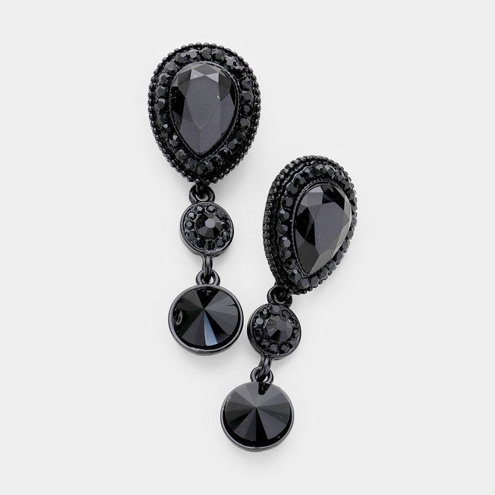Black Teardrop Glass Crystal Rhinestone Drop Evening Earrings - Jewelry Store by Erik Rayo