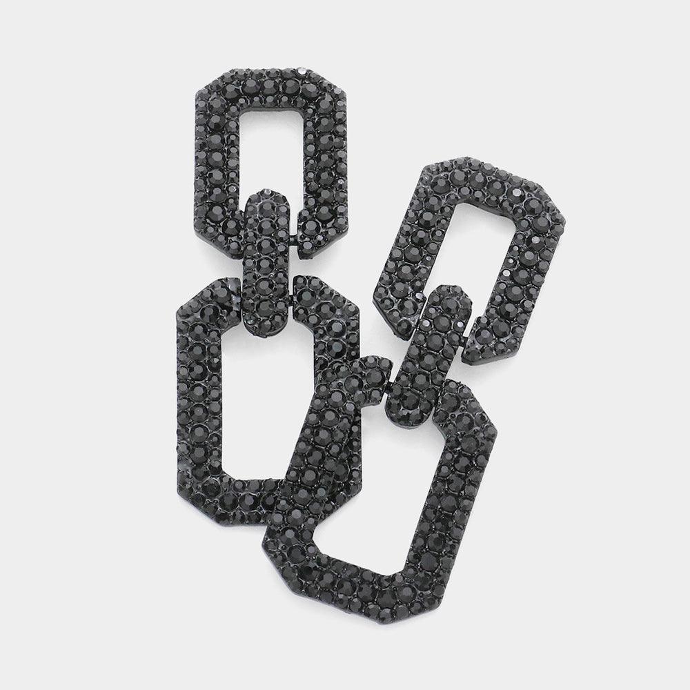 Black Rhinestone Paved Open Square Link Evening Earrings - Jewelry Store by Erik Rayo