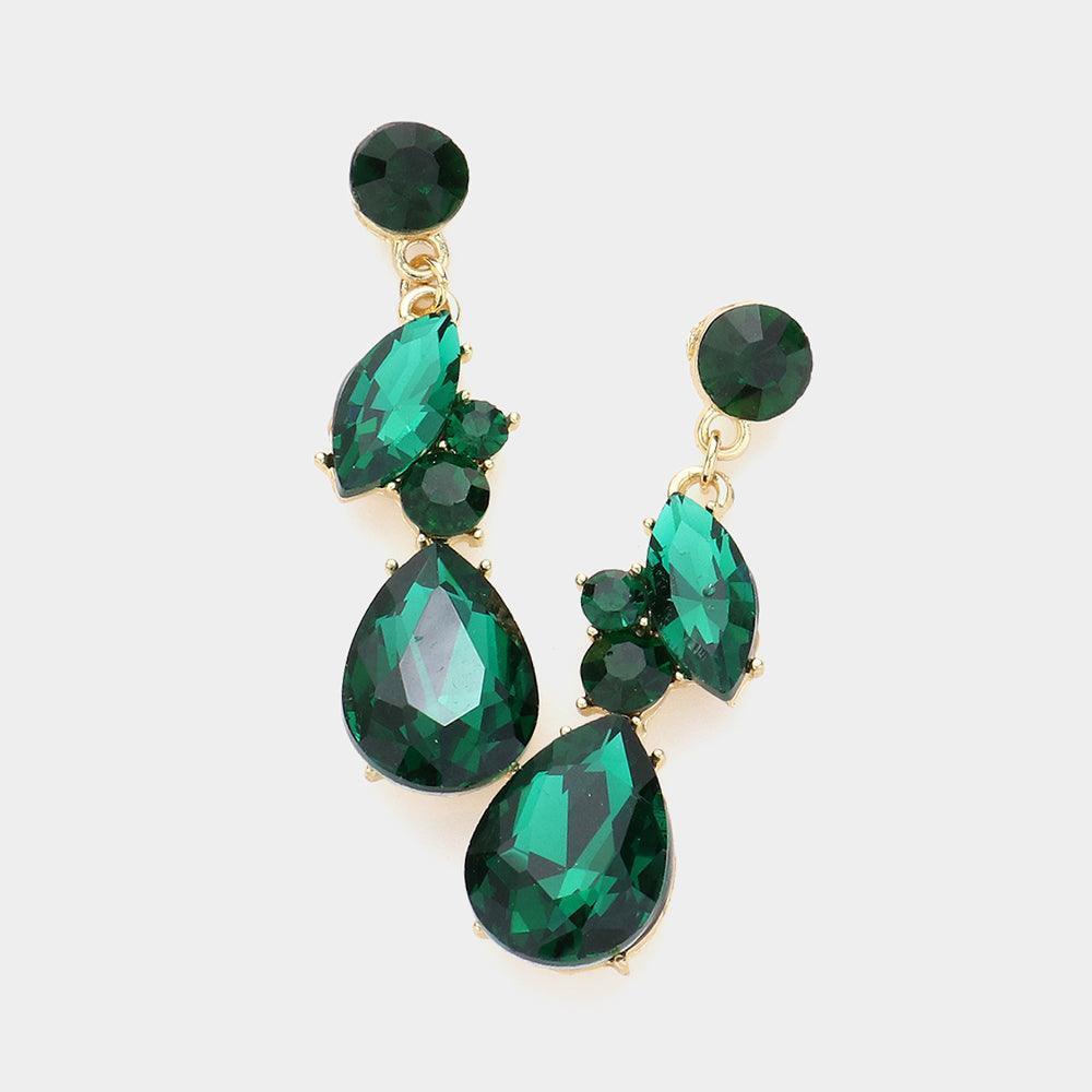 Gold Teardrop Marquise Cluster Dangle Evening Earrings - Jewelry Store by Erik Rayo