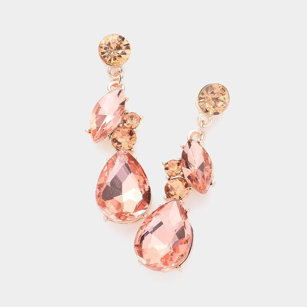 Gold Teardrop Marquise Cluster Dangle Evening Earrings - Jewelry Store by Erik Rayo