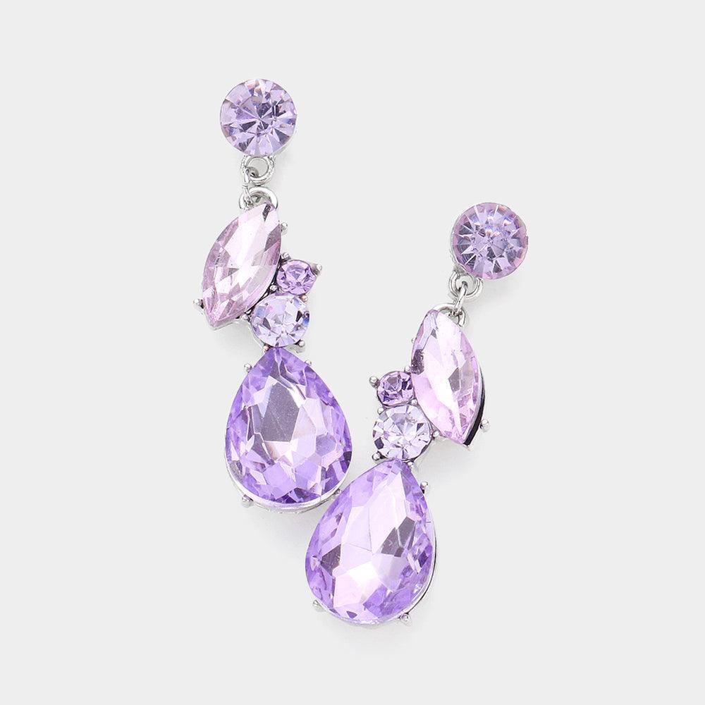 Silver Teardrop Marquise Cluster Dangle Evening Earrings - Jewelry Store by Erik Rayo