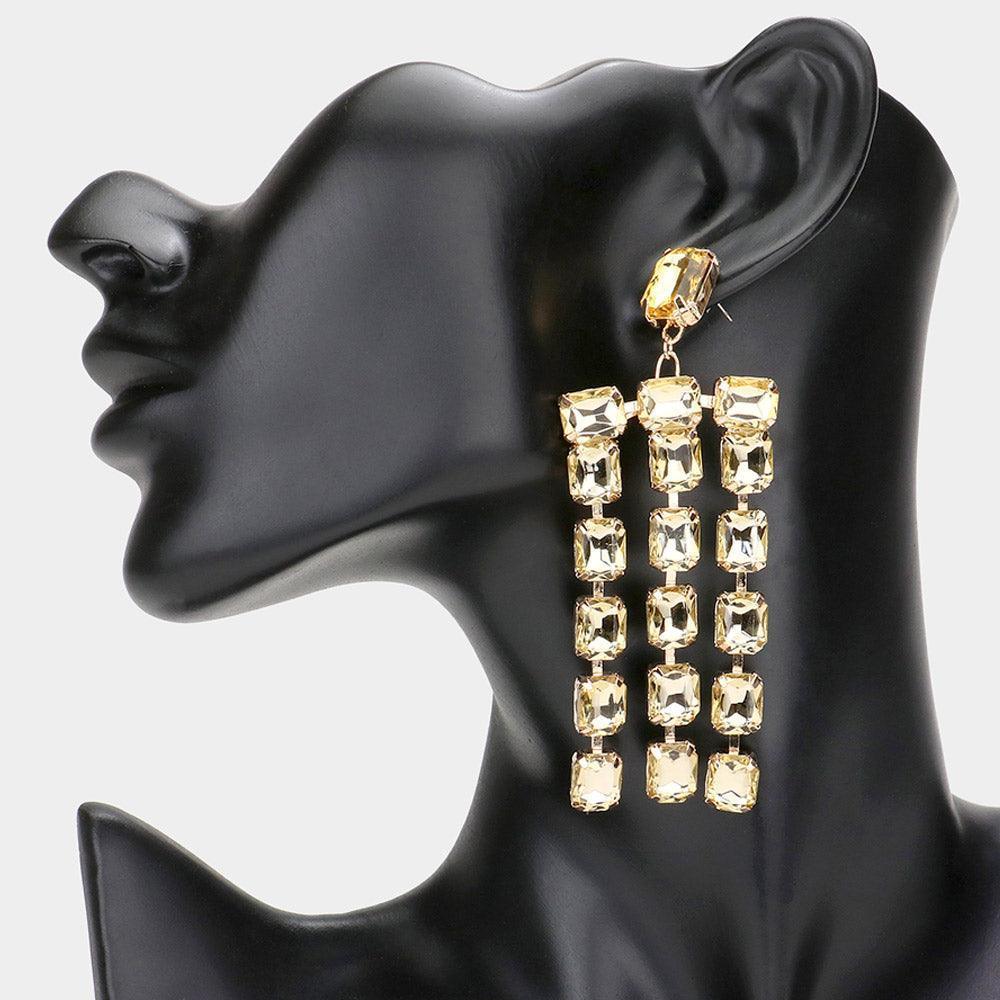 Emerald Cut Stone Cluster Dangle Evening Earrings - Jewelry Store by Erik Rayo