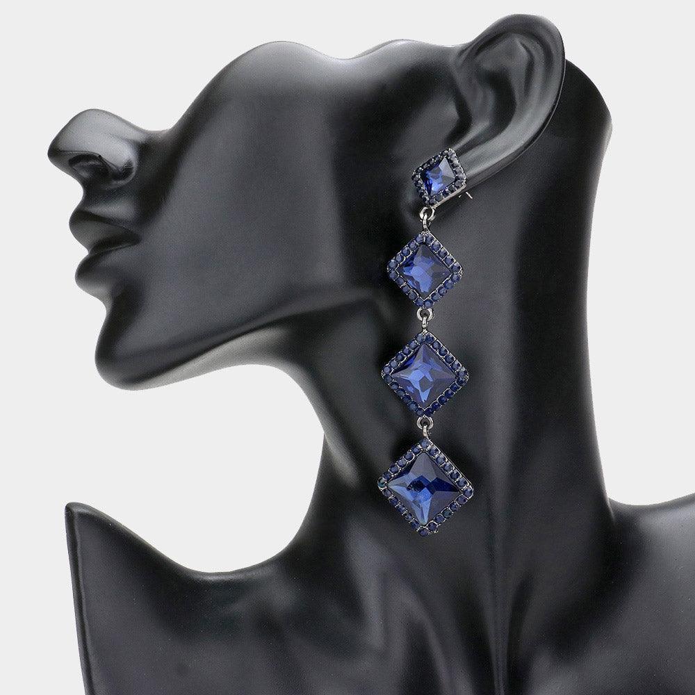 Blue Diamond Stone Cluster Dropdown Evening Earrings - Jewelry Store by Erik Rayo