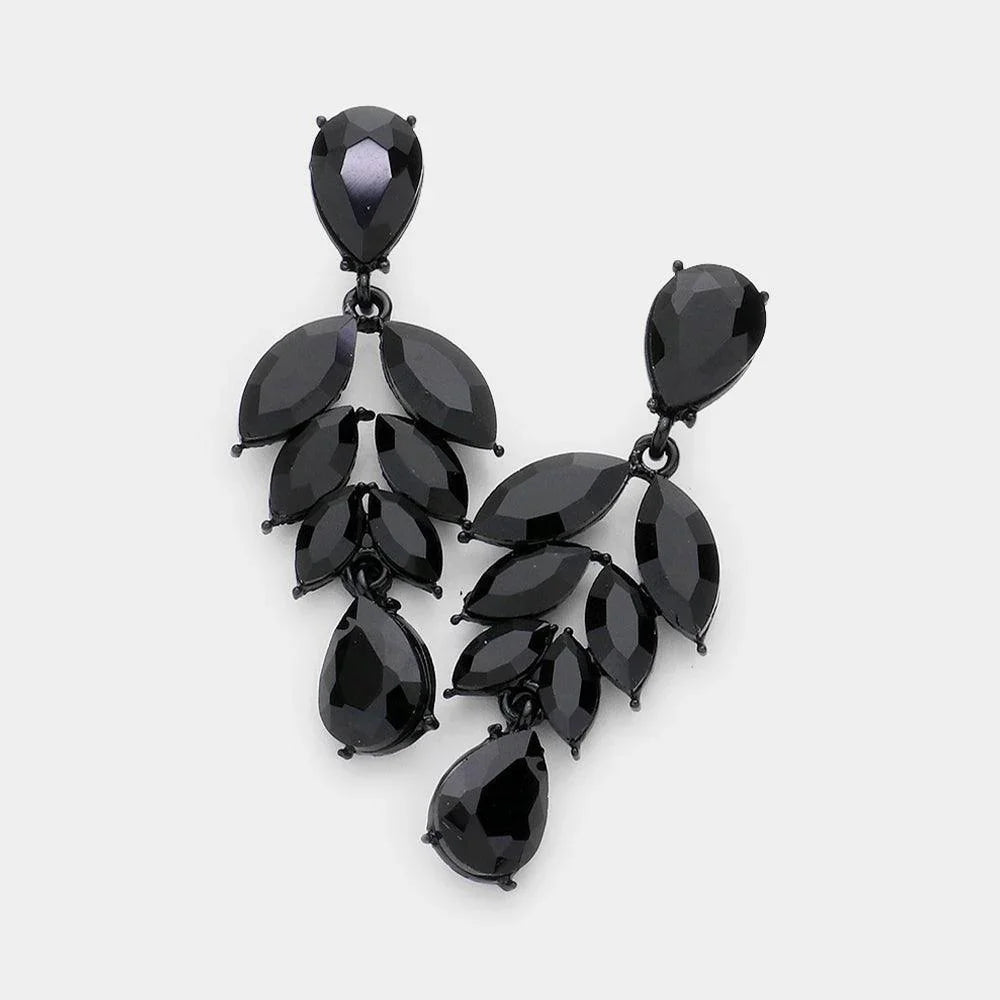 Black Marquise Stone Cluster Dropdown Dangle Evening Earrings - Jewelry Store by Erik Rayo