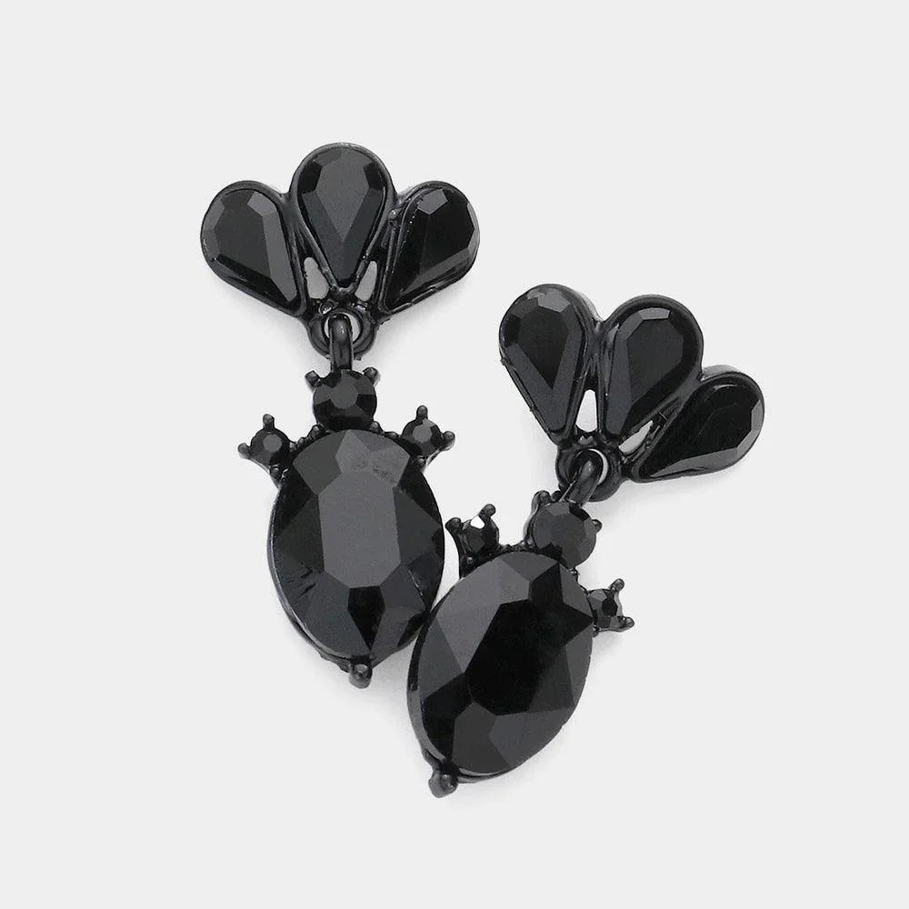 Black Marquise Teardrop Stone Cluster Dangle Evening Earrings - Jewelry Store by Erik Rayo