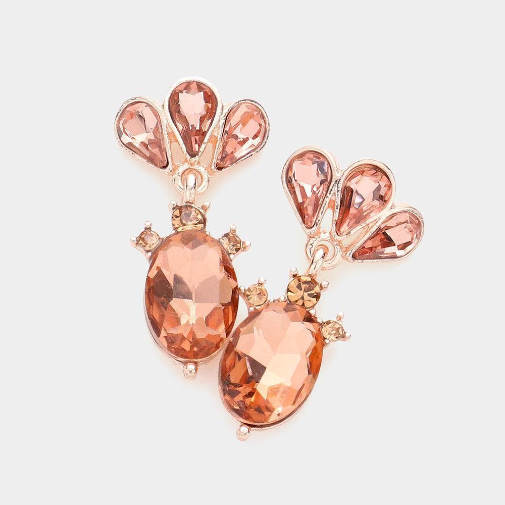 Peach Marquise Teardrop Stone Cluster Dangle Evening Earrings - Jewelry Store by Erik Rayo