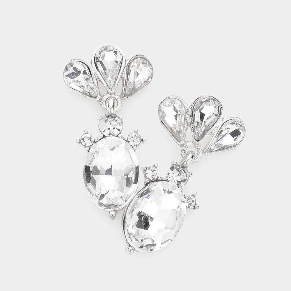 Silver Marquise Teardrop Stone Cluster Dangle Evening Earrings - Jewelry Store by Erik Rayo