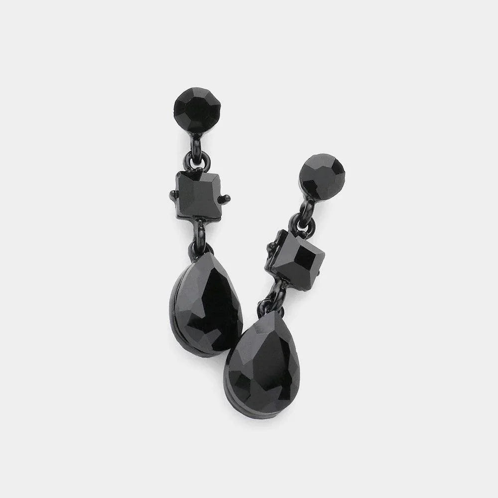 Black Square Round Teardrop Stone Dangle Evening Earrings - Jewelry Store by Erik Rayo