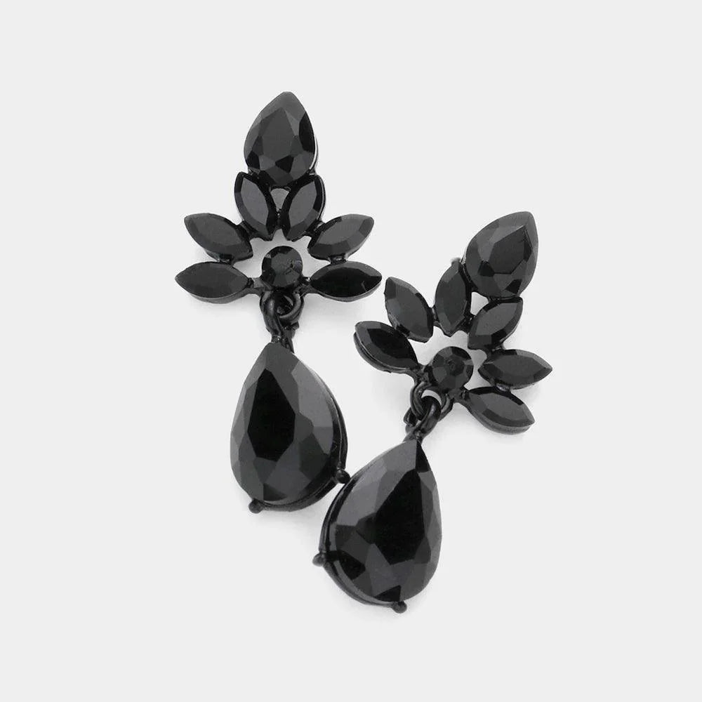 Black Marquise Cluster Teardrop Stone Dangle Evening Earrings - Jewelry Store by Erik Rayo