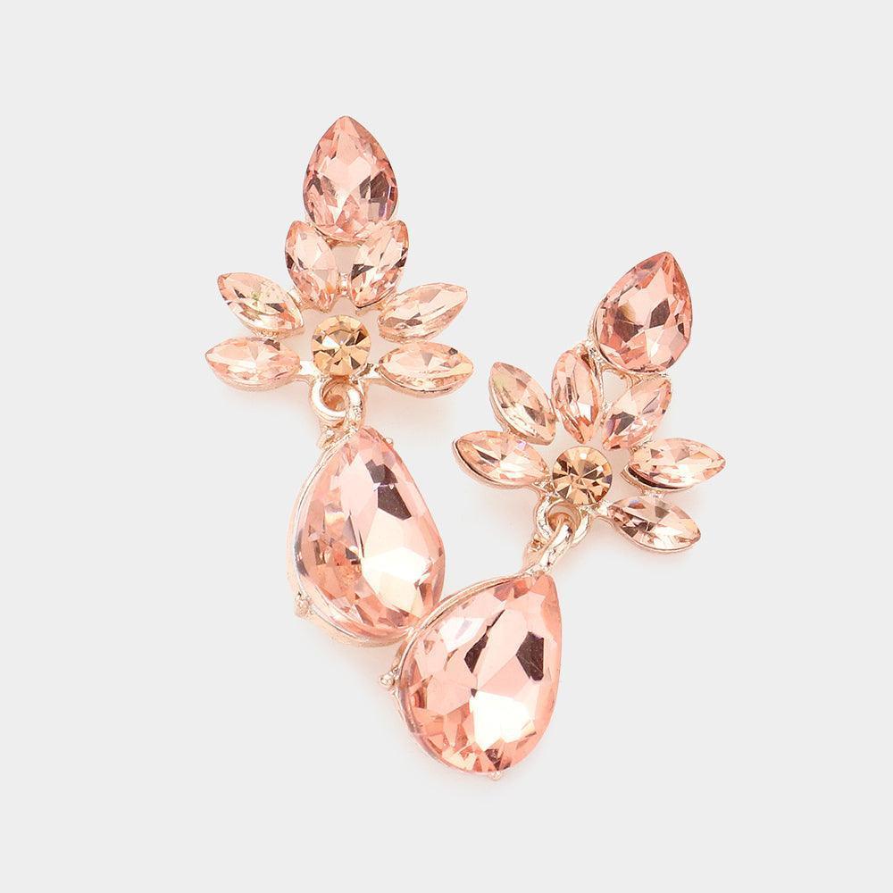 Peach Marquise Cluster Teardrop Stone Dangle Evening Earrings - Jewelry Store by Erik Rayo