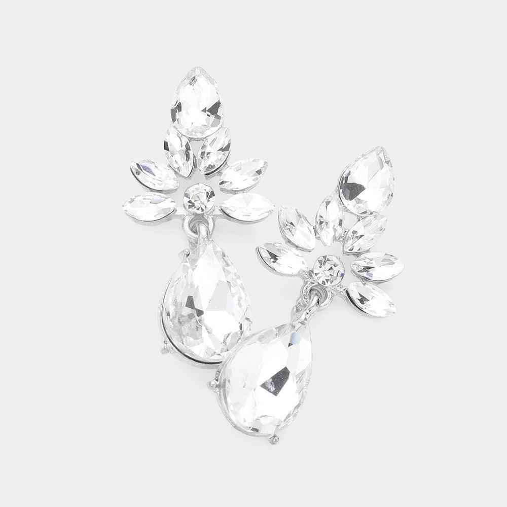 Silver Marquise Cluster Teardrop Stone Dangle Evening Earrings - Jewelry Store by Erik Rayo