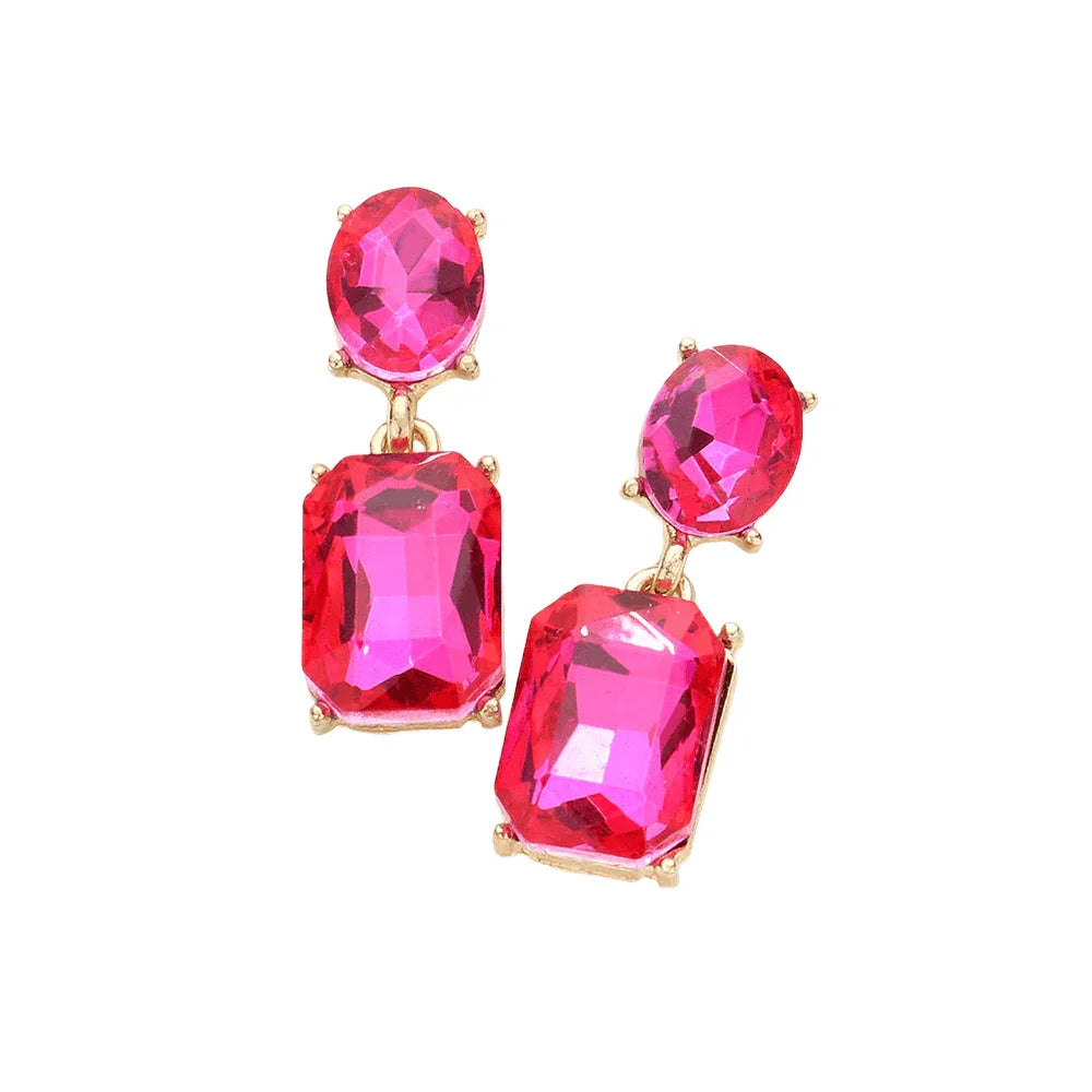 Red Square Stone Cluster Dangle Evening Earrings - Jewelry Store by Erik Rayo