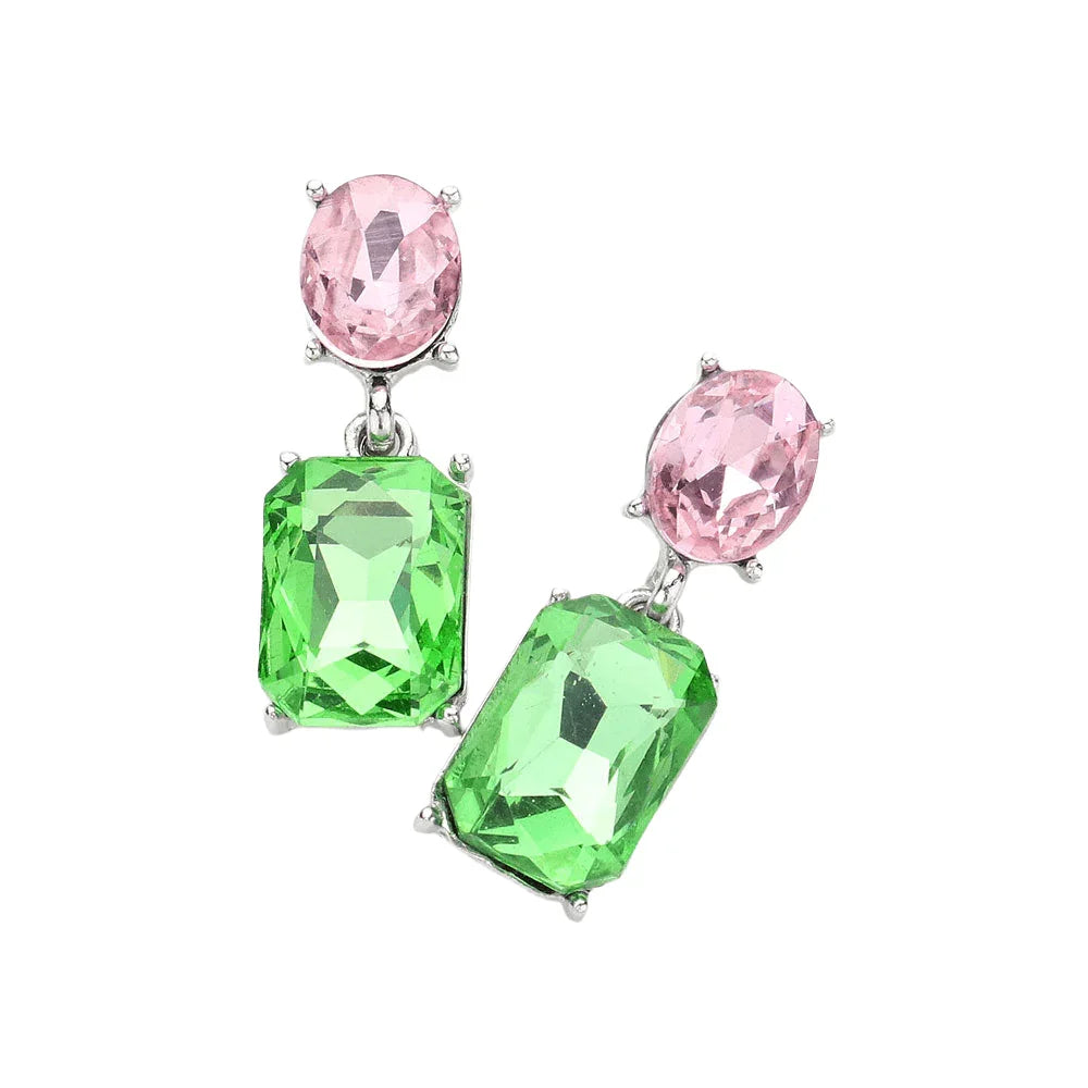 Pink Square Stone Cluster Dangle Evening Earrings - Jewelry Store by Erik Rayo