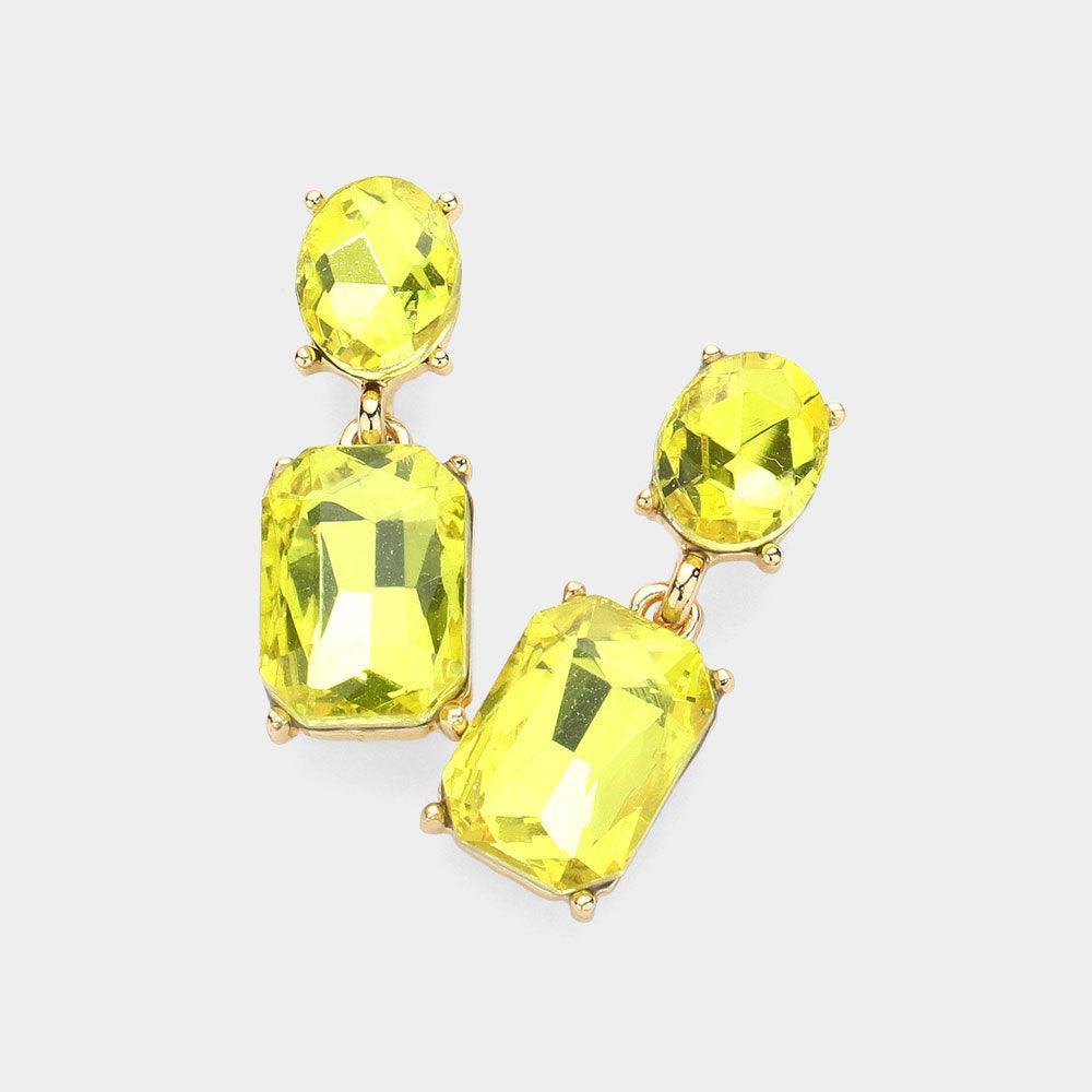 Yellow Square Stone Cluster Dangle Evening Earrings - Jewelry Store by Erik Rayo