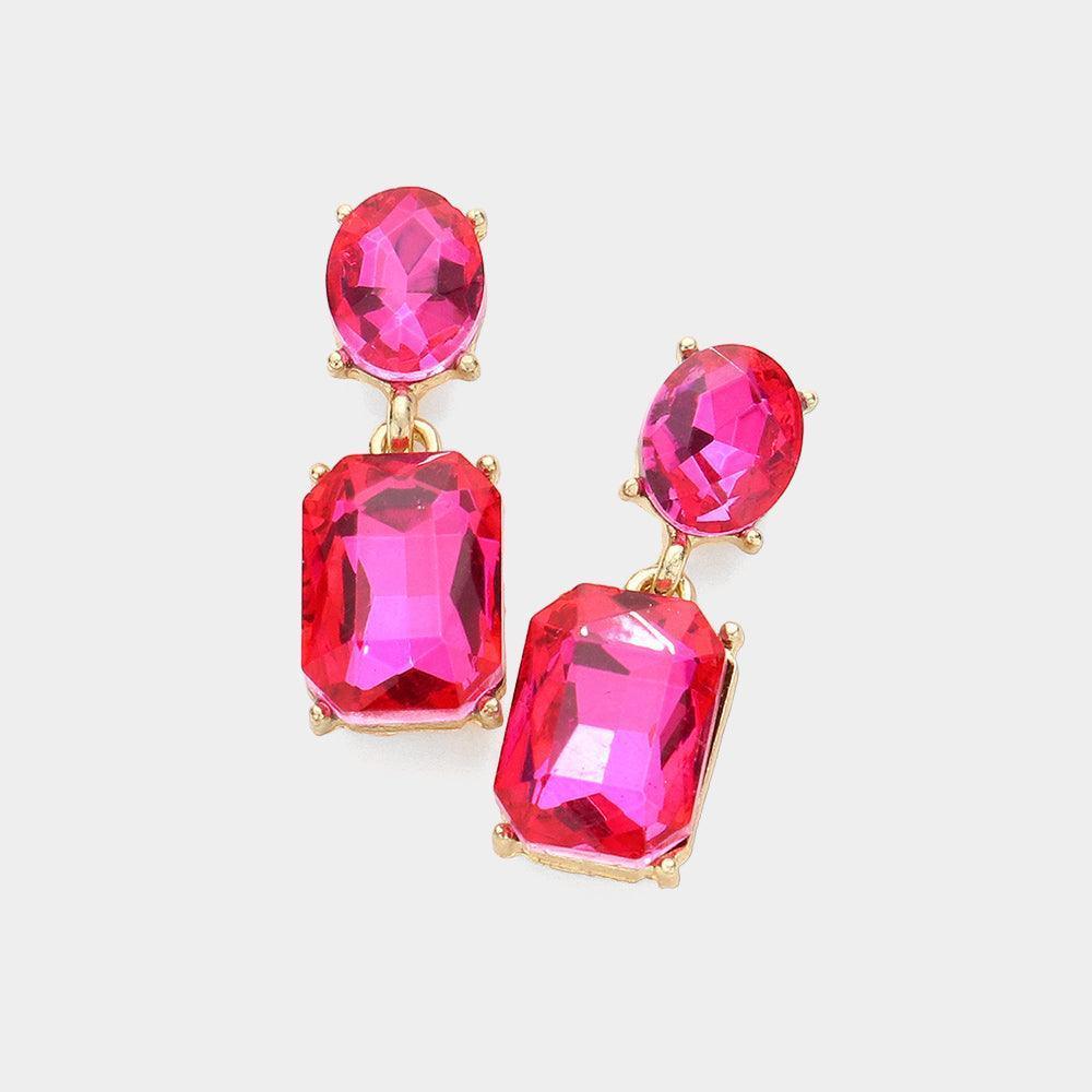 Red Square Stone Cluster Dangle Evening Earrings - Jewelry Store by Erik Rayo