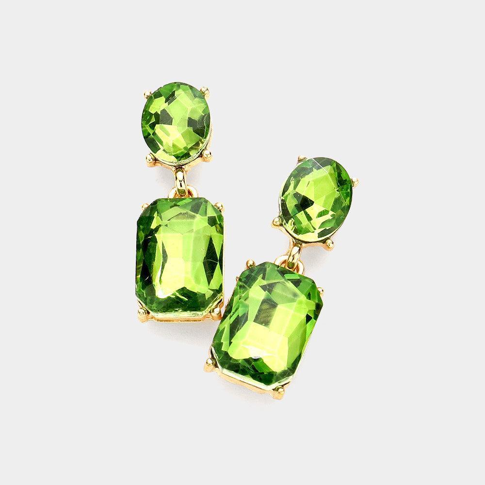 Green Square Stone Cluster Dangle Evening Earrings - Jewelry Store by Erik Rayo