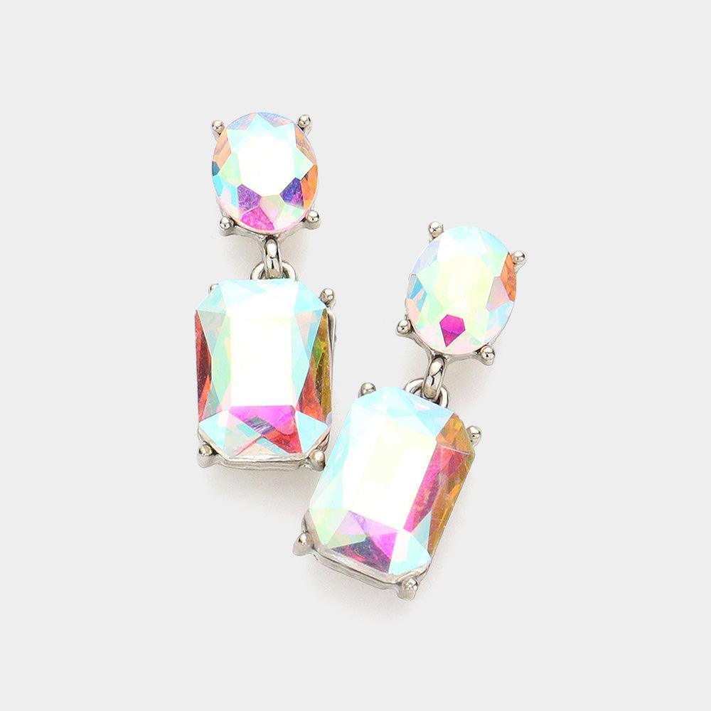 Silver Square Stone Cluster Dangle Evening Earrings - Jewelry Store by Erik Rayo