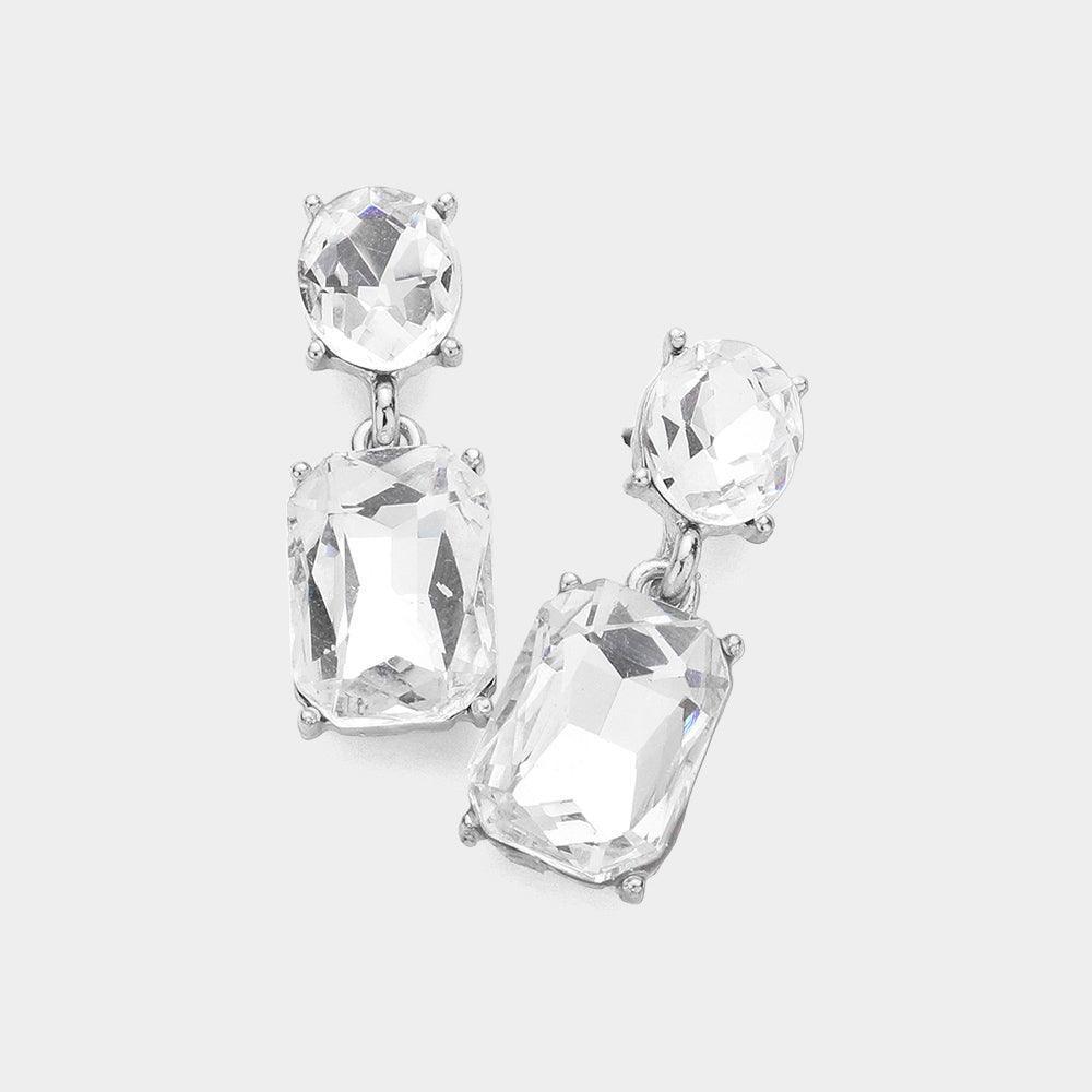 Silver Square Stone Cluster Dangle Evening Earrings - Jewelry Store by Erik Rayo