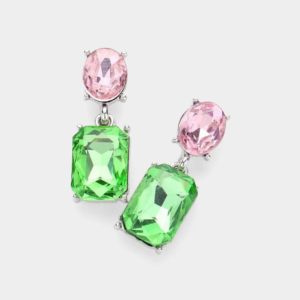 Pink Square Stone Cluster Dangle Evening Earrings - Jewelry Store by Erik Rayo