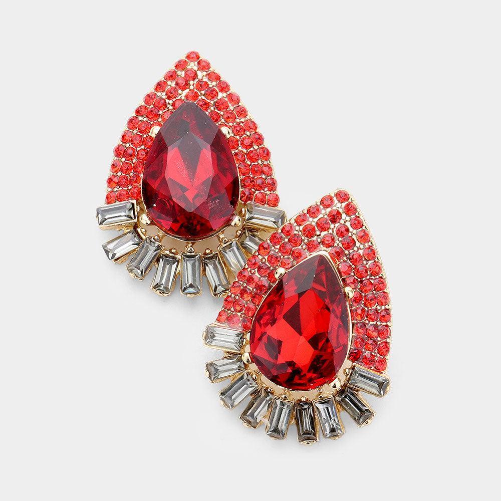 Gold Teardrop Rectangle Stone Detail Evening Earrings - Jewelry Store by Erik Rayo