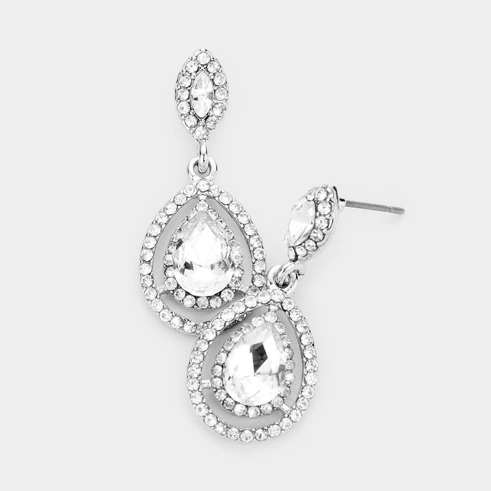 Crystal Rhinestone Pave Trim Teardrop Evening Earrings - Jewelry Store by Erik Rayo