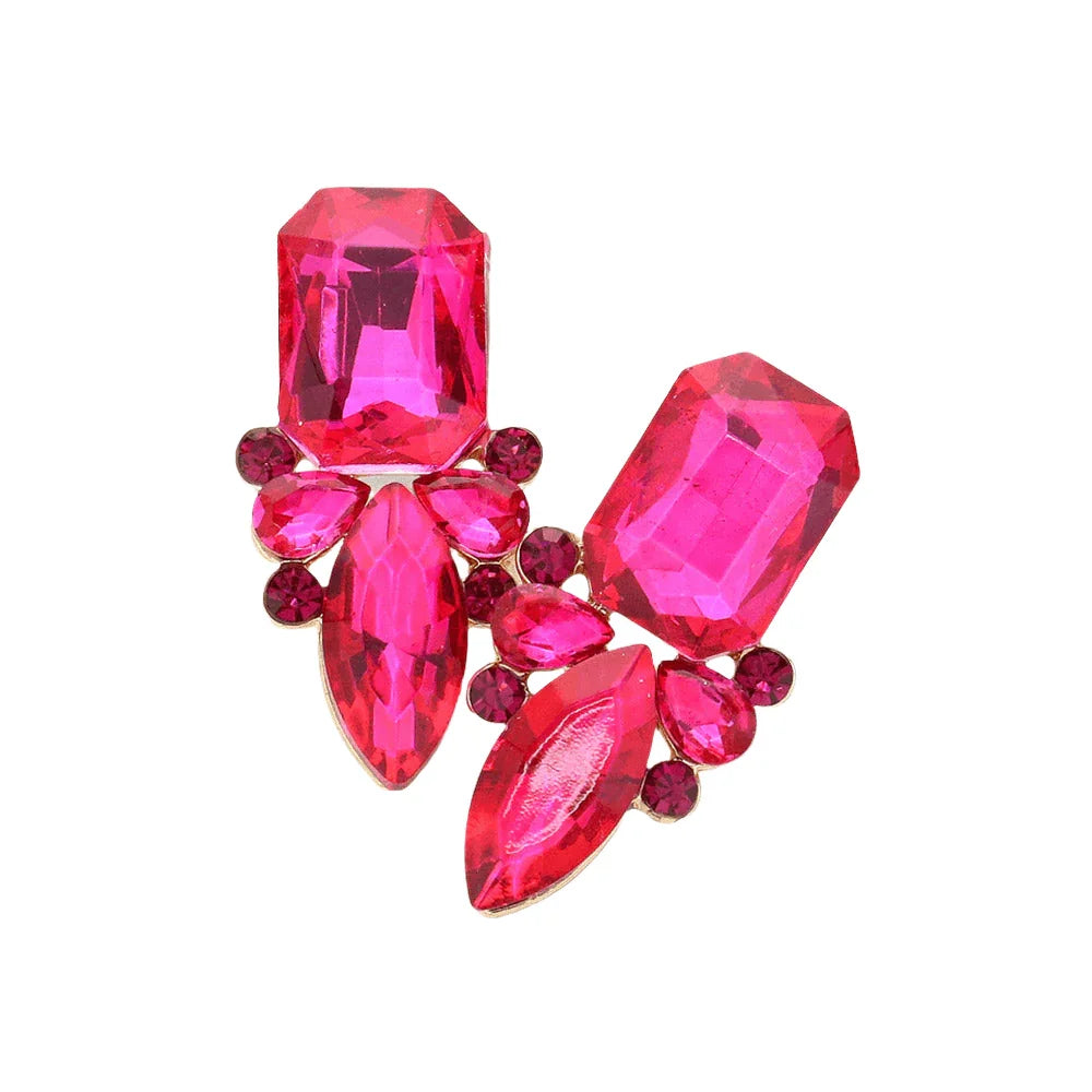 Red Square Marquise Stone Cluster Evening Earrings - Jewelry Store by Erik Rayo