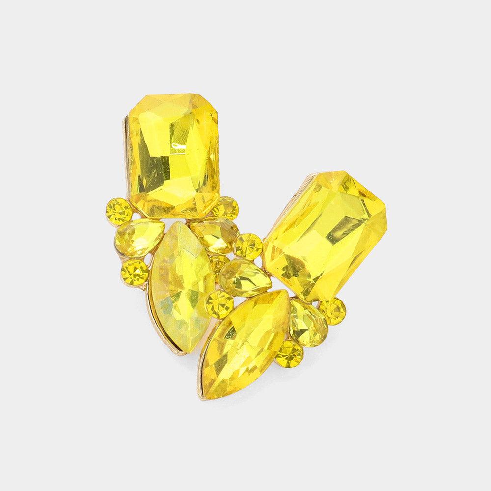 Yellow Square Marquise Stone Cluster Evening Earrings