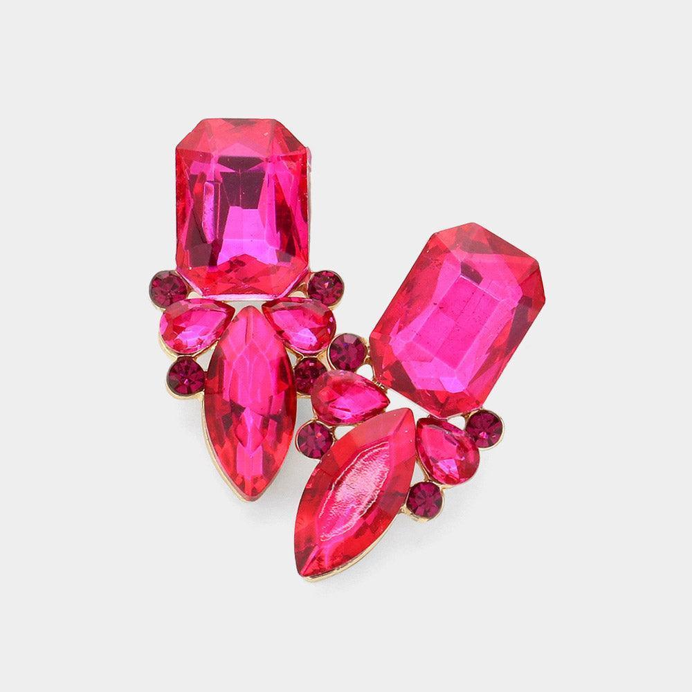 Red Square Marquise Stone Cluster Evening Earrings - Jewelry Store by Erik Rayo