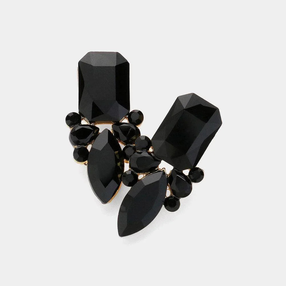 Black Square Marquise Stone Cluster Evening Earrings - Jewelry Store by Erik Rayo