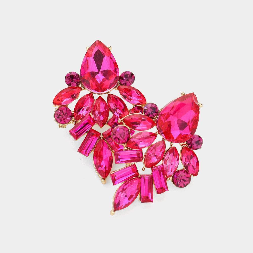 Red Marquise Baguette Stone Cluster Evening Earrings - Jewelry Store by Erik Rayo
