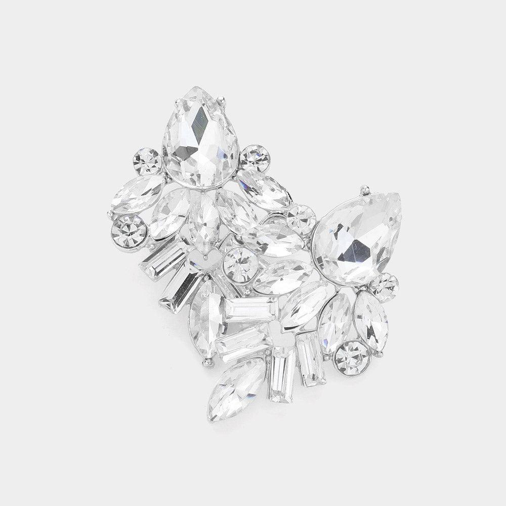 Silver Marquise Baguette Stone Cluster Evening Earrings - Jewelry Store by Erik Rayo