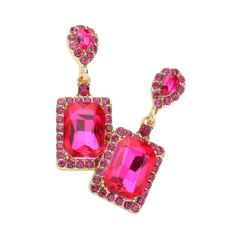 Red Square Stone Cluster Dangle Evening Earrings - Jewelry Store by Erik Rayo