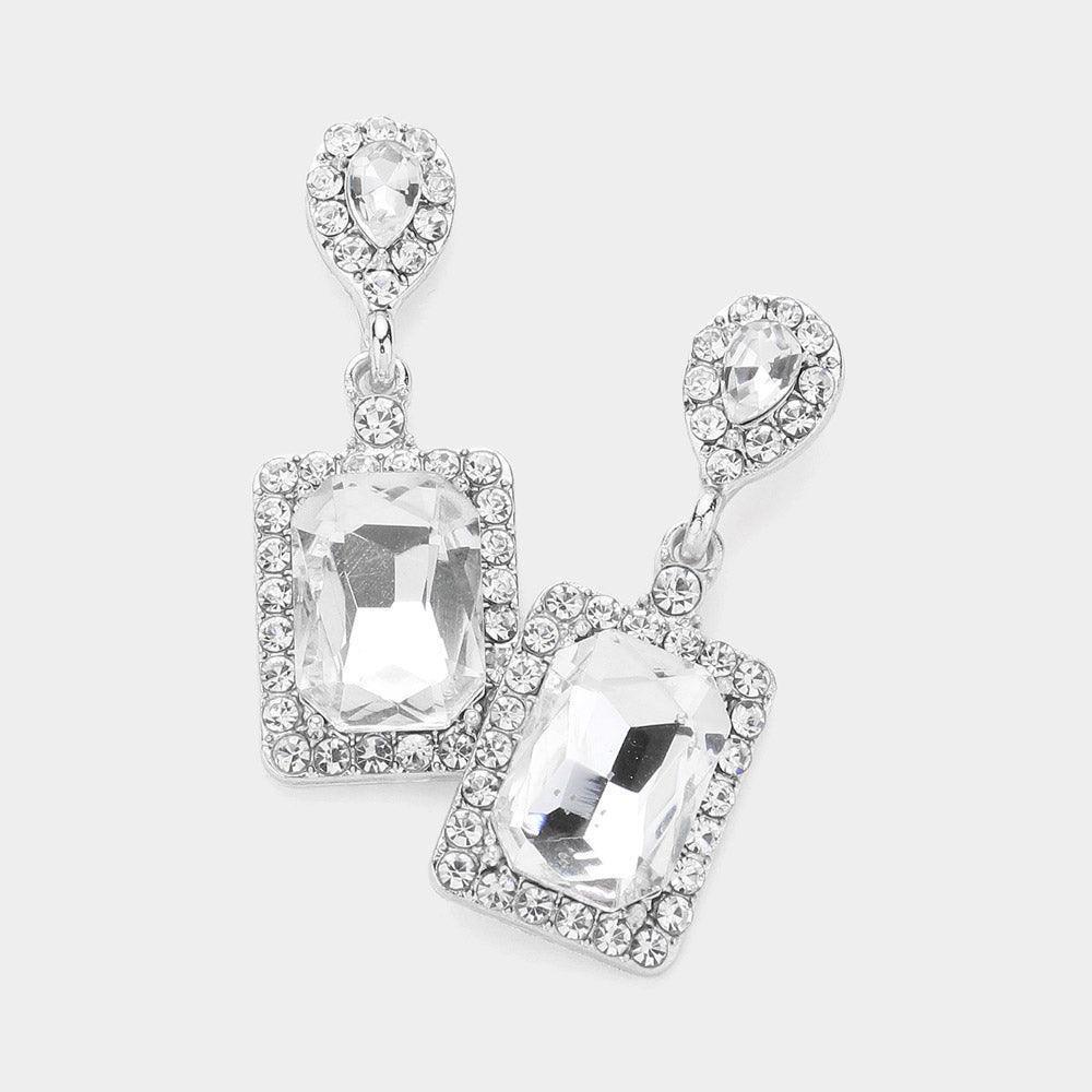 Silver Square Stone Cluster Dangle Evening Earrings - Jewelry Store by Erik Rayo