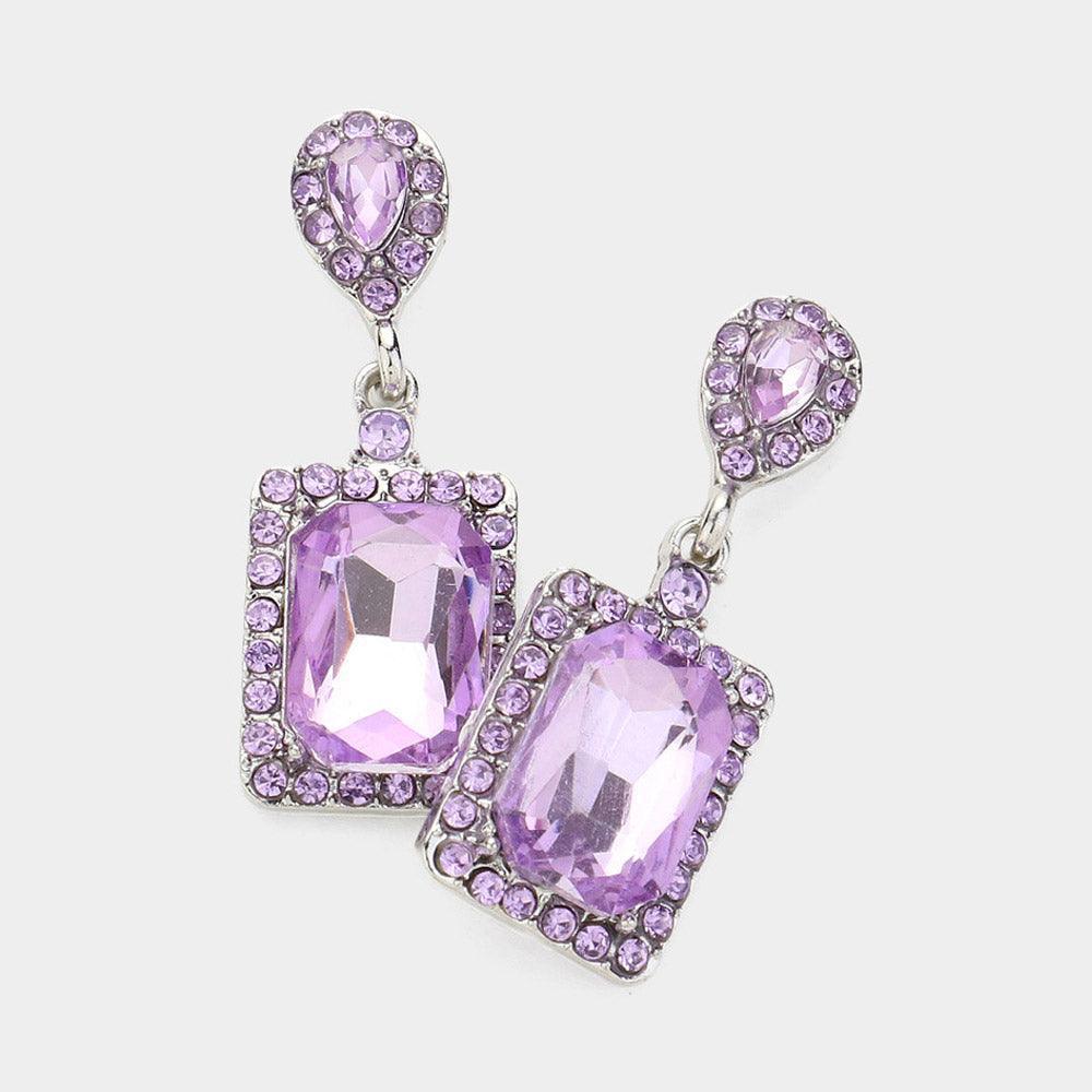Silver Square Stone Cluster Dangle Evening Earrings - Jewelry Store by Erik Rayo