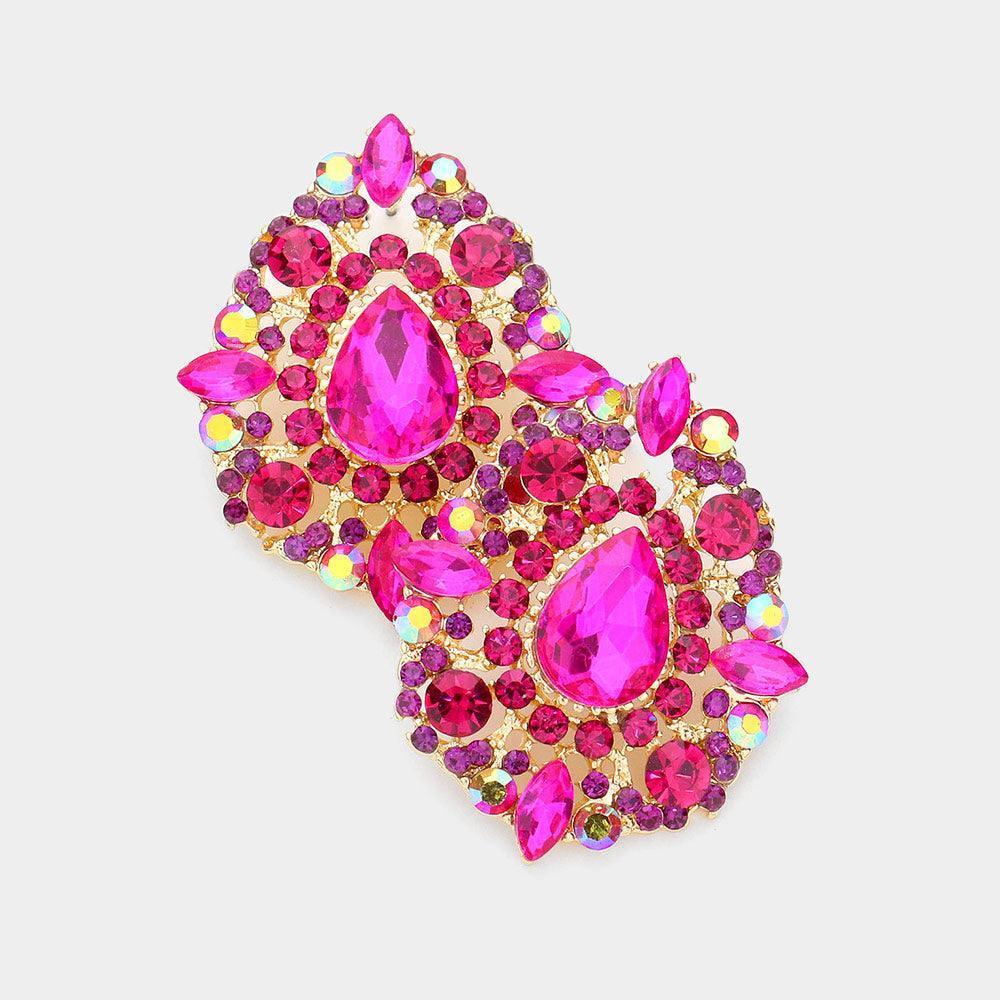 Fuchsia Crystal teardrop accented evening earrings - Jewelry Store by Erik Rayo