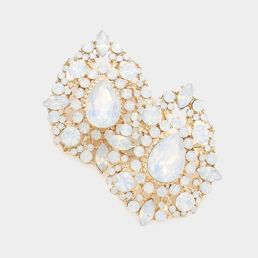 White Crystal teardrop accented evening earrings