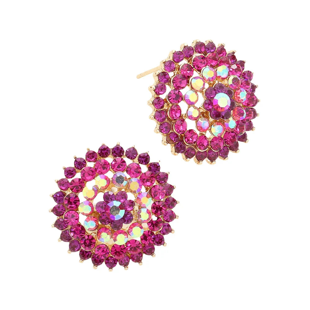 Fuchsia Bloom Crystal Rhinestone Stud Earrings - Jewelry Store by Erik Rayo