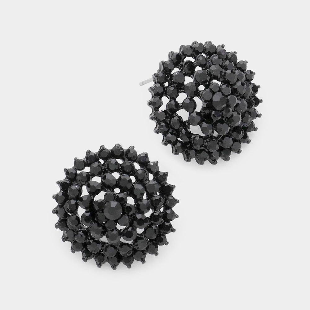 Black Bloom Crystal Rhinestone Stud Earrings - Jewelry Store by Erik Rayo