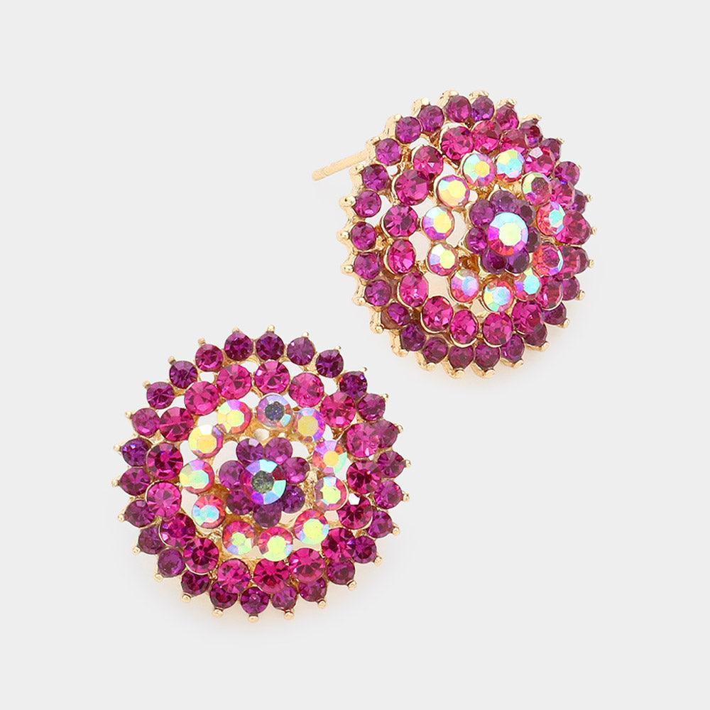Fuchsia Bloom Crystal Rhinestone Stud Earrings - Jewelry Store by Erik Rayo