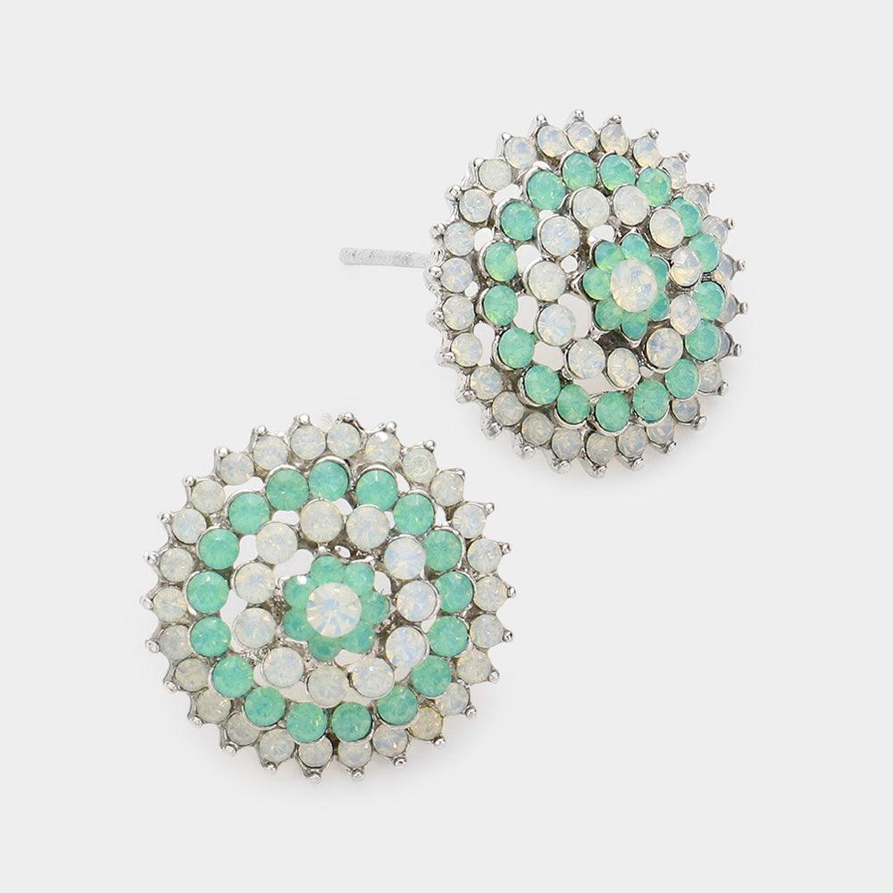 Mint Bloom Crystal Rhinestone Stud Earrings - Jewelry Store by Erik Rayo