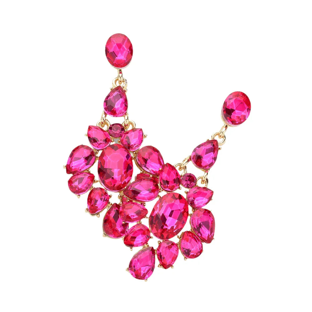 Red Oval Teardrop Stone Cluster Evening Earrings - Jewelry Store by Erik Rayo