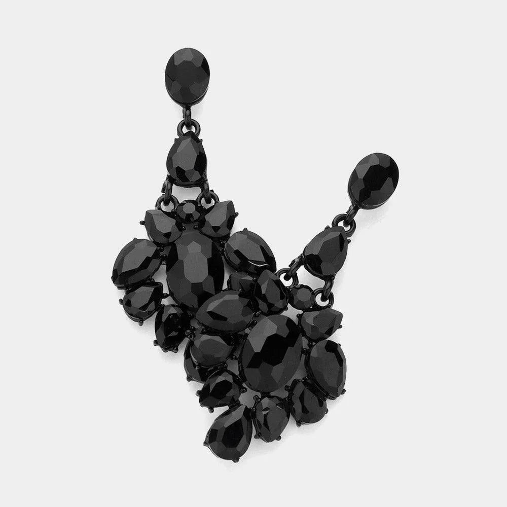 Black Oval Teardrop Stone Cluster Evening Earrings - Jewelry Store by Erik Rayo