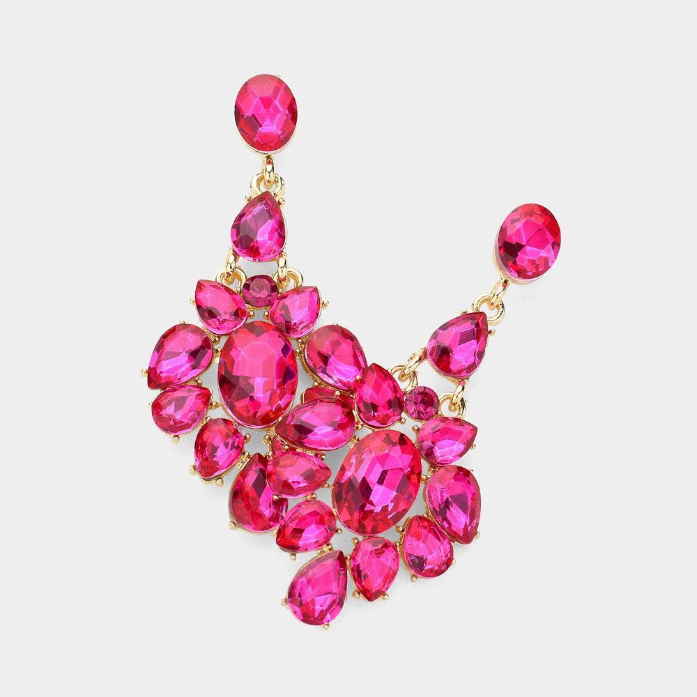 Red Oval Teardrop Stone Cluster Evening Earrings - Jewelry Store by Erik Rayo