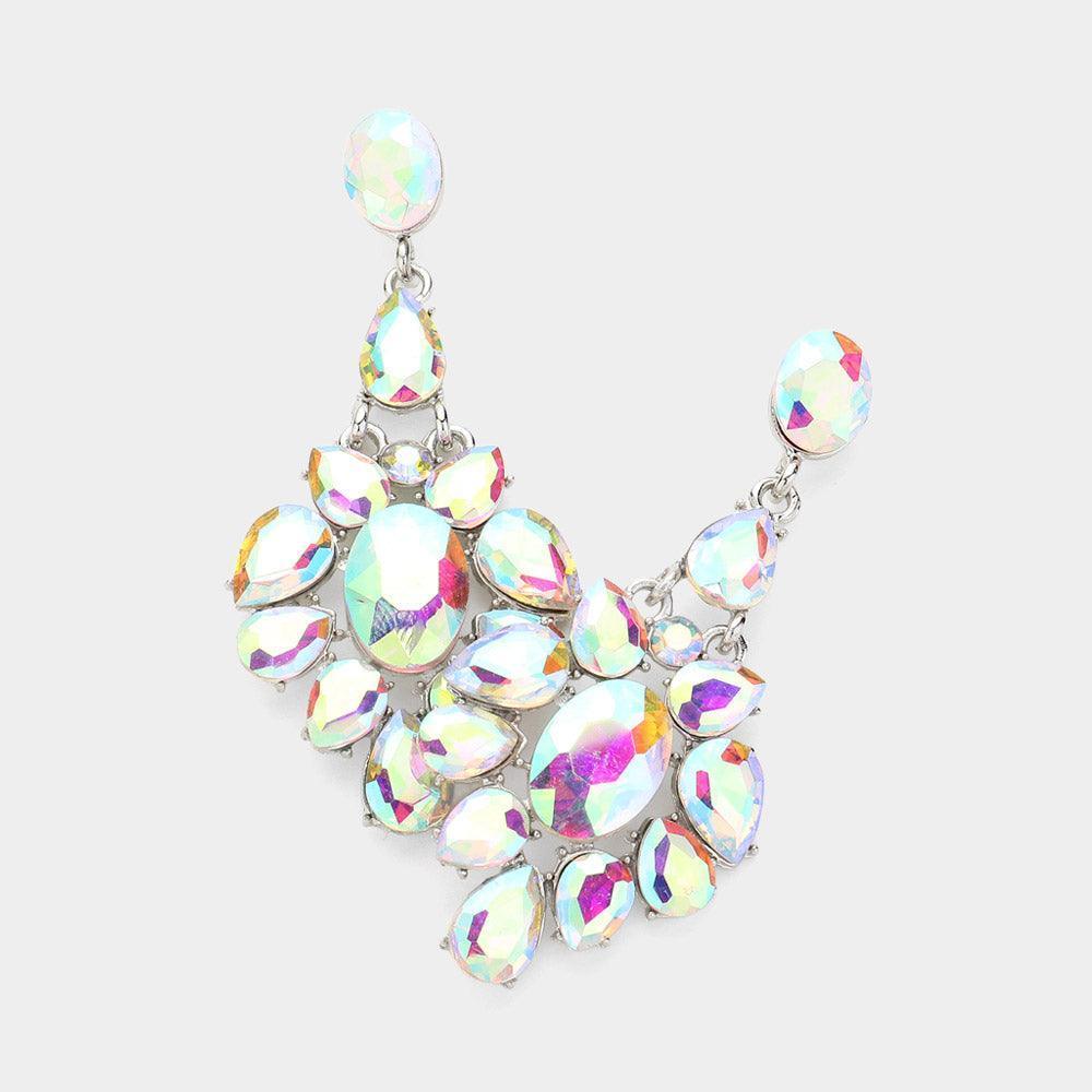 Silver Oval Teardrop Stone Cluster Evening Earrings - Jewelry Store by Erik Rayo