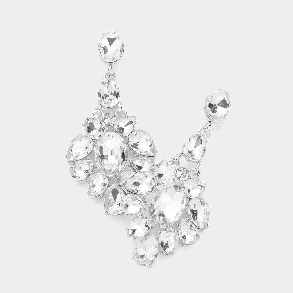 Silver Oval Teardrop Stone Cluster Evening Earrings - Jewelry Store by Erik Rayo