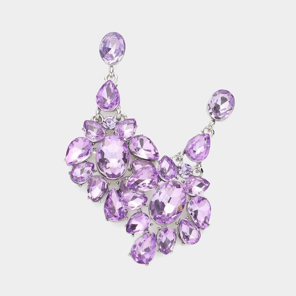 Silver Oval Teardrop Stone Cluster Evening Earrings - Jewelry Store by Erik Rayo