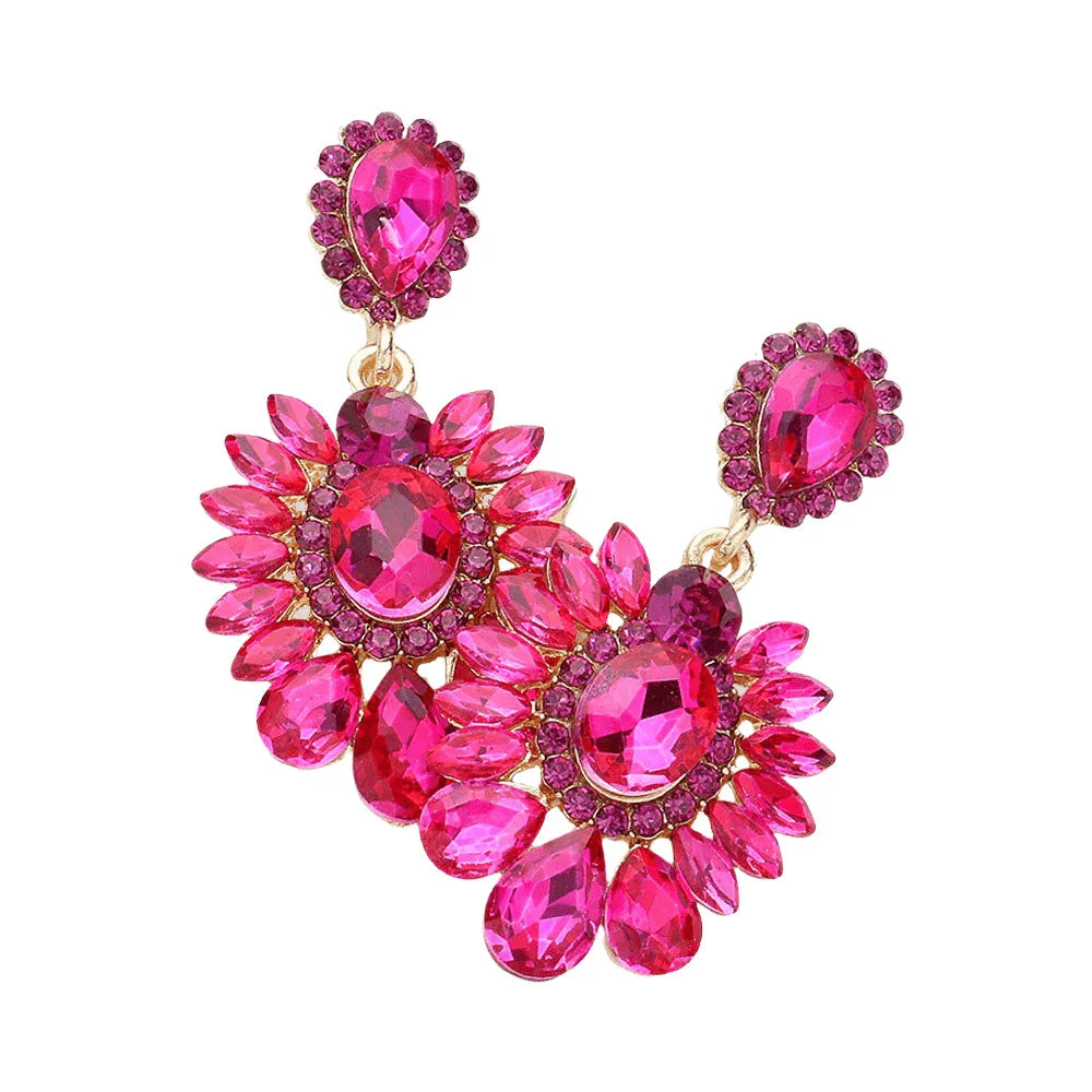 Red Teardrop Stone Cluster Embellished Dangle Evening Earrings - Jewelry Store by Erik Rayo