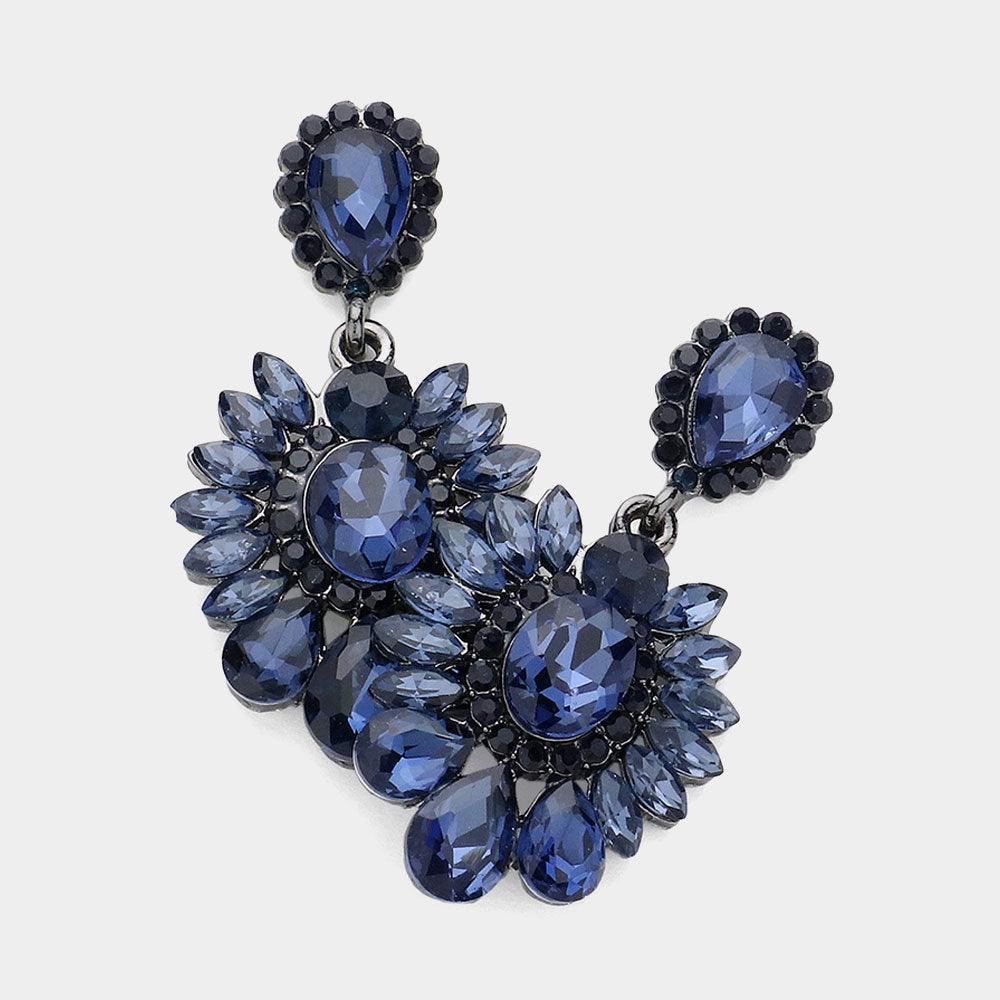 Black Teardrop Stone Cluster Embellished Dangle Evening Earrings - Jewelry Store by Erik Rayo