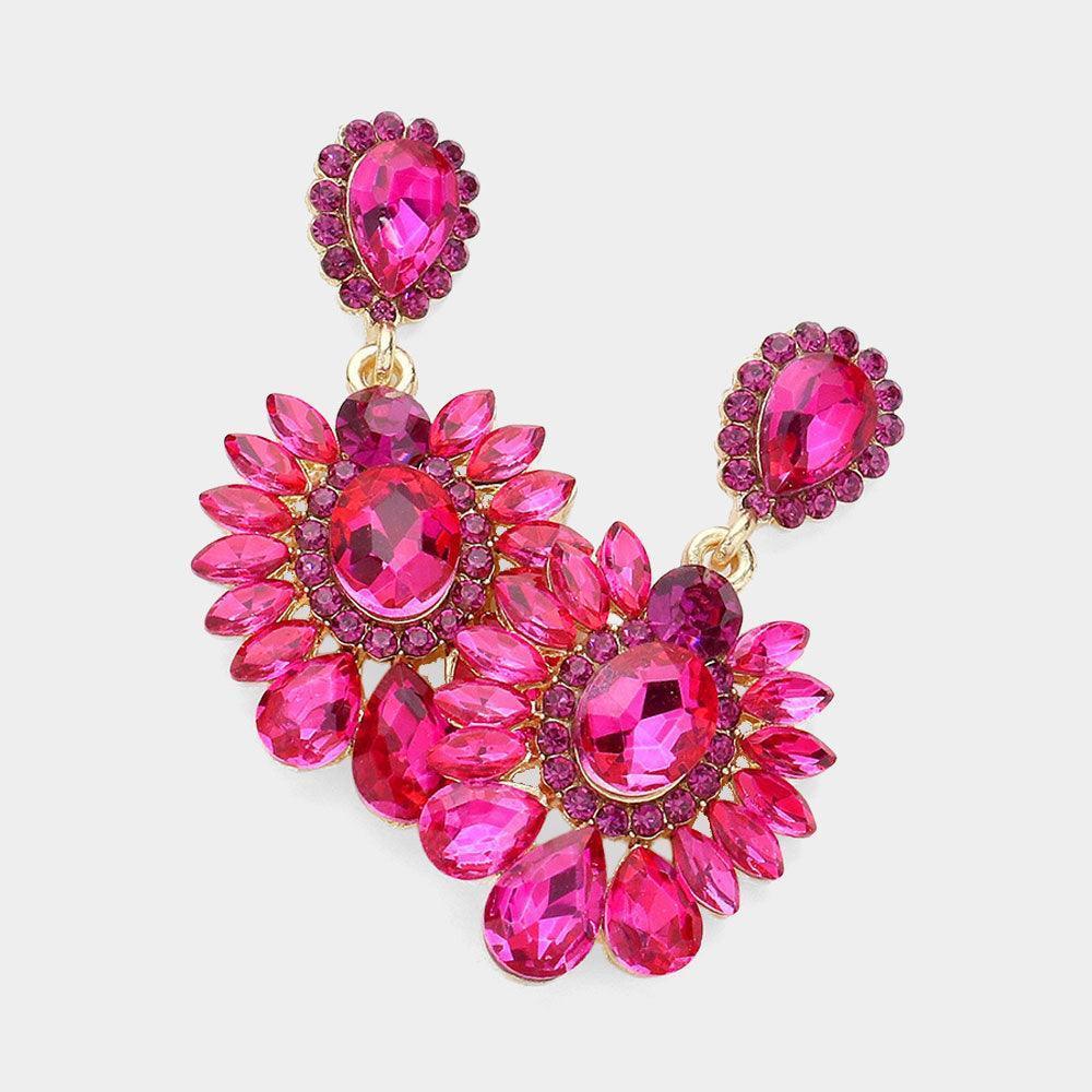 Red Teardrop Stone Cluster Embellished Dangle Evening Earrings - Jewelry Store by Erik Rayo